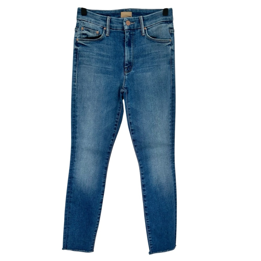 MOTHER High Waisted Looker Ankle Fray Blue Skinny Jeans 25